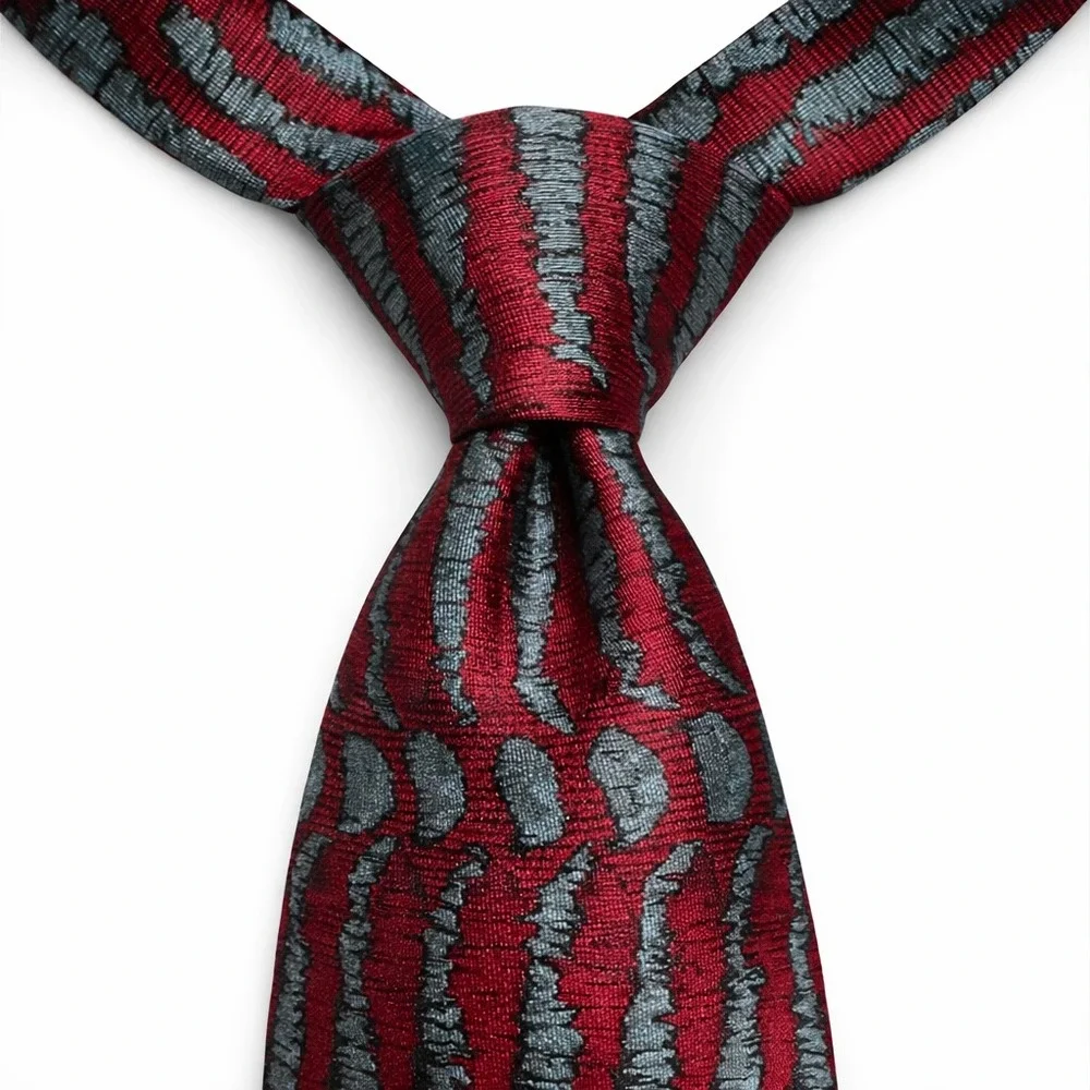 Vtg Via Manzoni Necktie OS Red Gray Abstract Geometric‎ 100% Italian Silk Tie